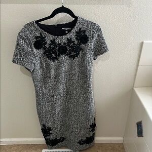 Karl Lagerfeld Black and Silver Sheath Midi Dress